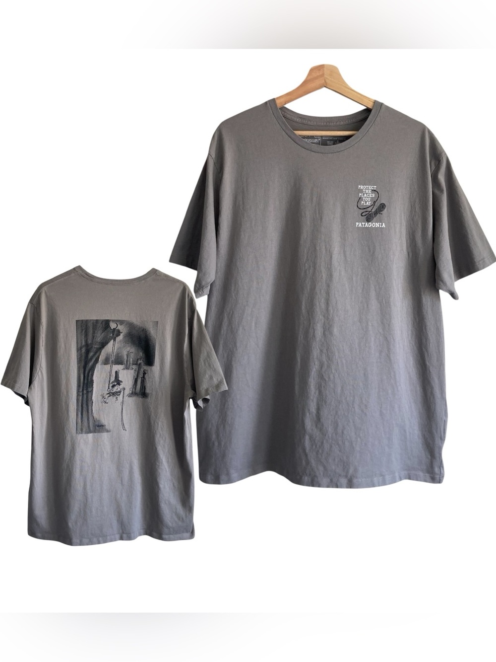 Patagonia Sheridan Anderson Dirtbag Desperado Climbing Graphic Gray Tee Shirt